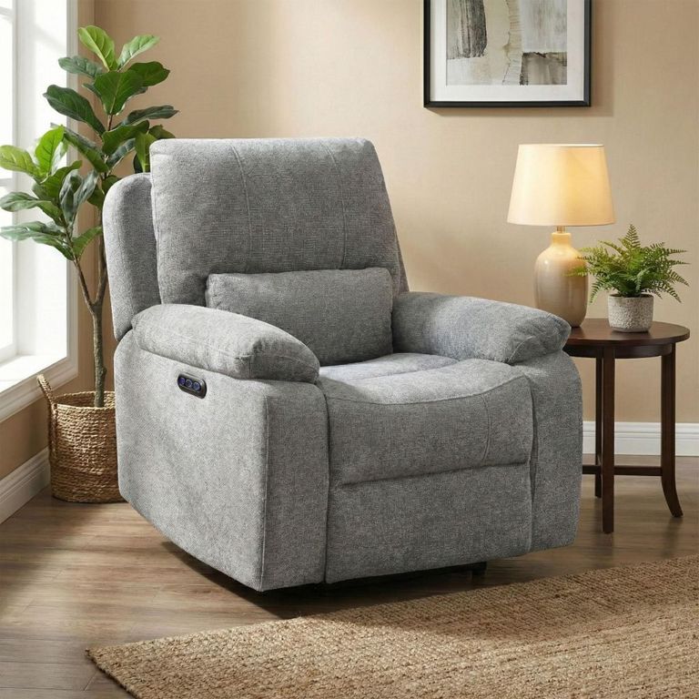 Knightsbridge Electric Recliner Armchair - Granite - Fabric