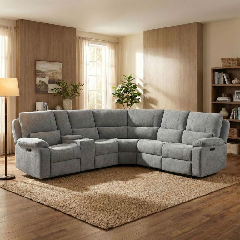 Knightsbridge Electric Recliner Corner Sofa - with Storage Console - Granite - Fabric
