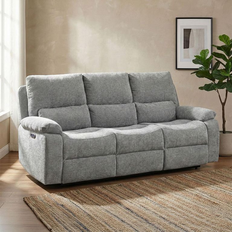 Knightsbridge Electric Recliner Sofa - 3 Seater - Granite - Fabric