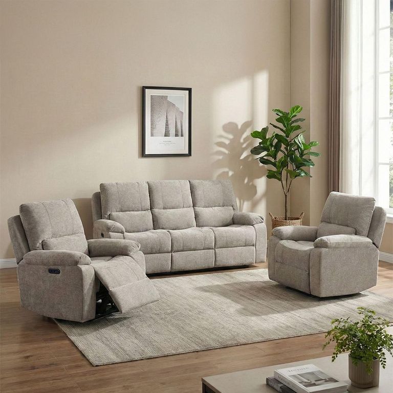 Knightsbridge Electric Recliner Sofa Suite - 3+1+1 Seater - Fossil - Fabric