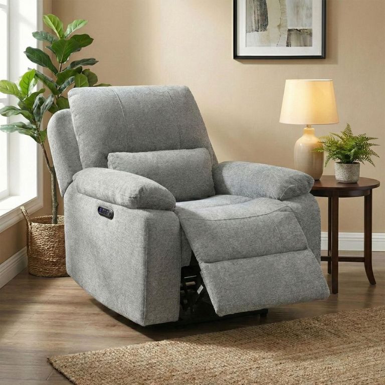 Knightsbridge Electric Recliner Armchair - Granite - Fabric