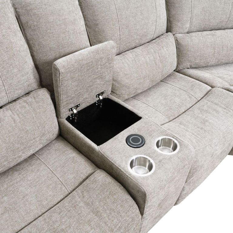 Knightsbridge Electric Recliner Corner Sofa - with Storage Console - Fossil - Fabric