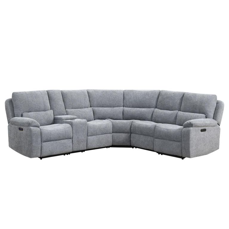 Knightsbridge Electric Recliner Corner Sofa - with Storage Console - Granite - Fabric