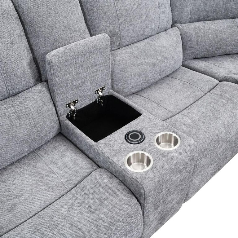 Knightsbridge Electric Recliner Corner Sofa - with Storage Console - Granite - Fabric