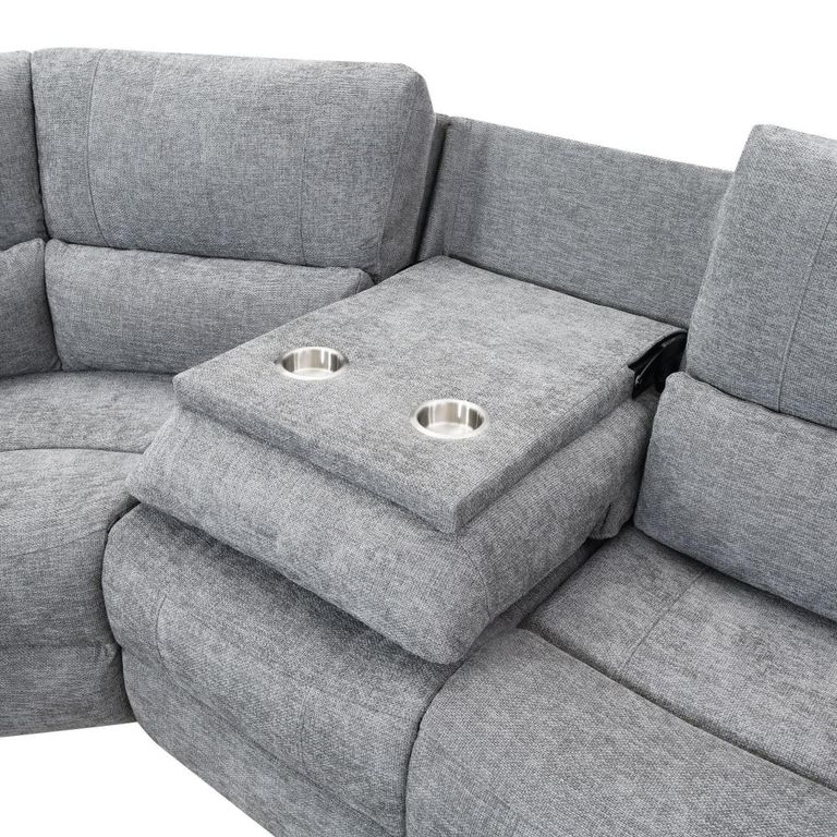Knightsbridge Electric Recliner Corner Sofa - with Storage Console - Granite - Fabric