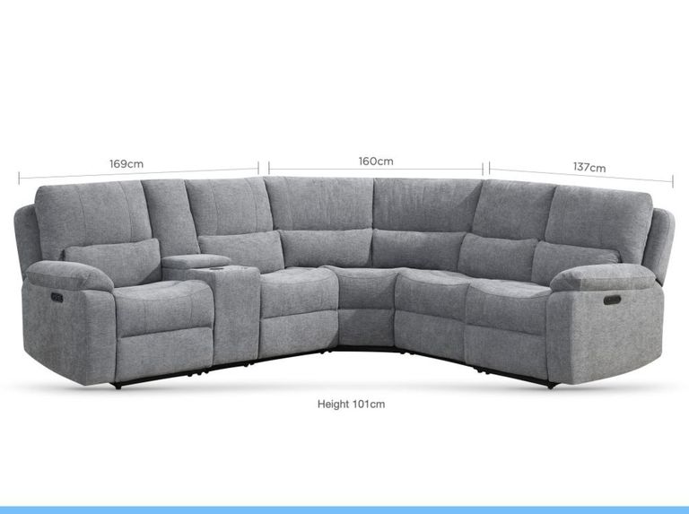 Knightsbridge Electric Recliner Corner Sofa - with Storage Console - Granite - Fabric