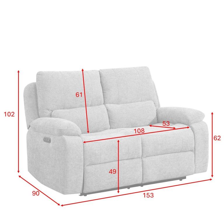 Knightsbridge Electric Recliner Sofa - 2 Seater - Fossil - Fabric