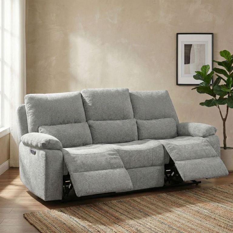 Knightsbridge Electric Recliner Sofa - 3 Seater - Granite - Fabric