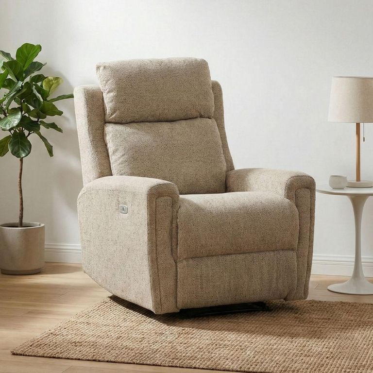 Mayfair Electric Recliner Armchair - Beige - Fabric