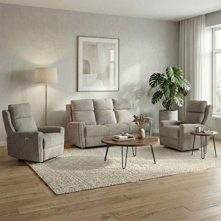 Mayfair Electric Recliner Sofa Suite - 3+1+1 Seater - Ash Grey - Fabric