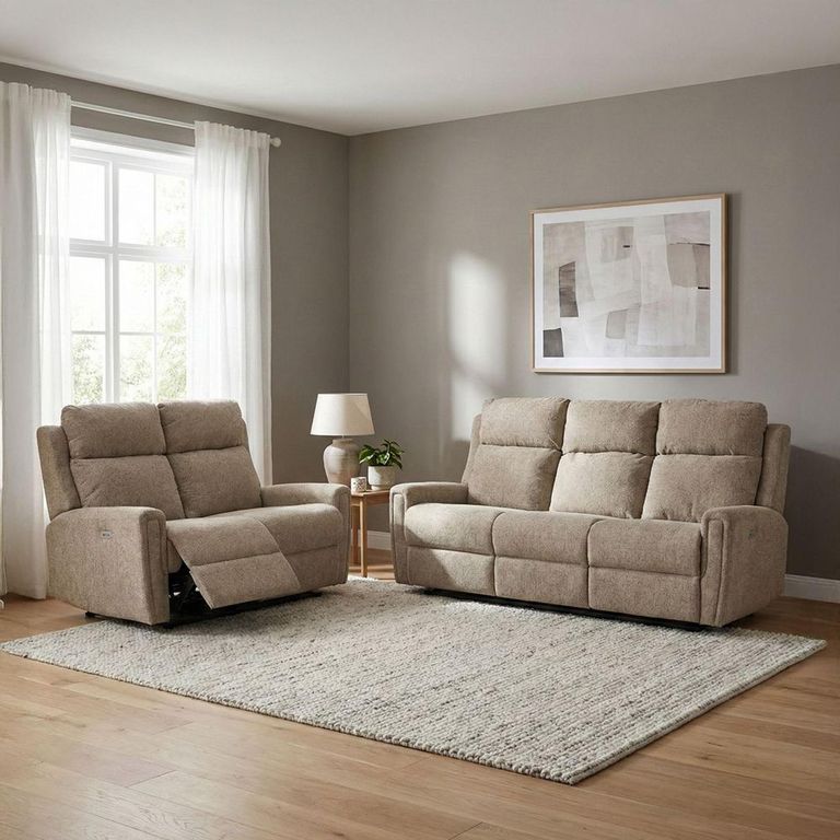 Mayfair Electric Recliner Sofa Suite - 3+2 Seater - Beige - Fabric