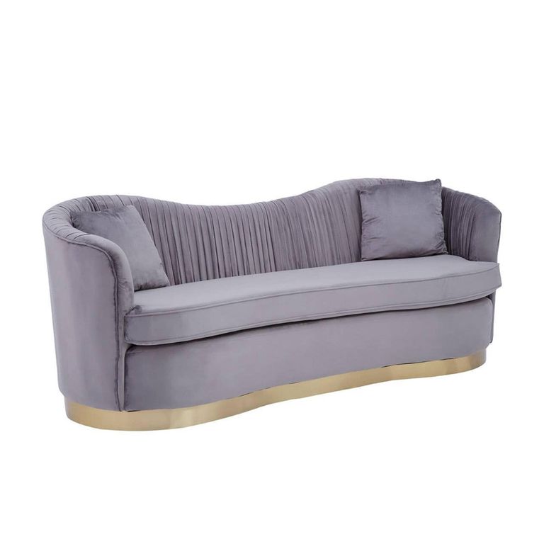 Franza Sofa - 3 Seater - Pleated Grey Velvet Fabric