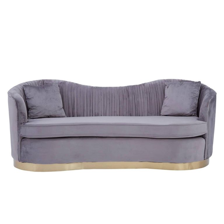 Franza Sofa - 3 Seater - Pleated Grey Velvet Fabric