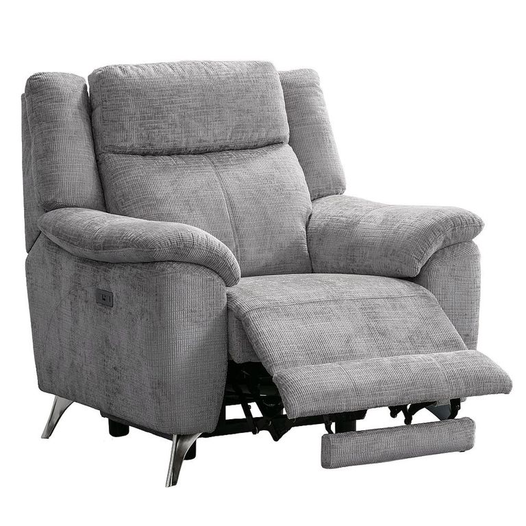 Monroe Electric Recliner Armchair - Adjustable Headrest - Ash Grey - Fabric