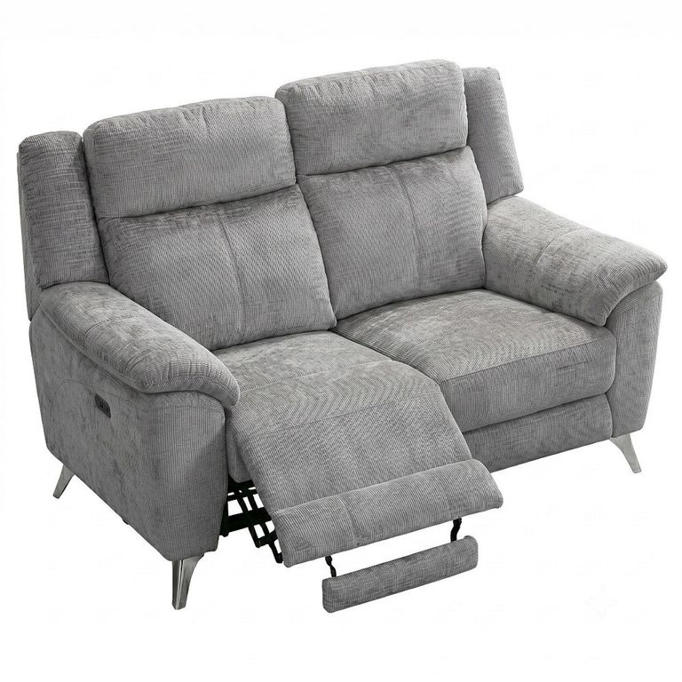 Monroe Electric Recliner Sofa - 2 Seater - Adjustable Headrest - Ash Grey - Fabric
