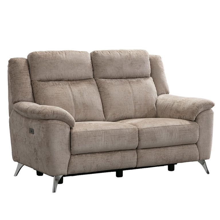 Monroe Electric Recliner Sofa - 2 Seater - Adjustable Headrest - Fossil - Fabric