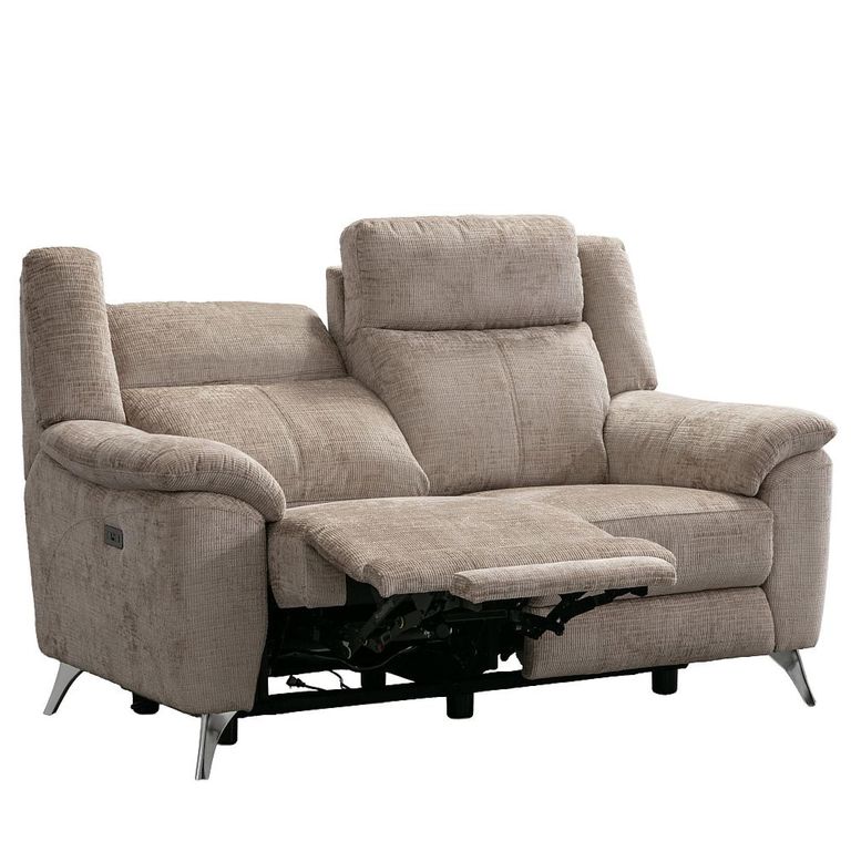 Monroe Electric Recliner Sofa - 2 Seater - Adjustable Headrest - Fossil - Fabric