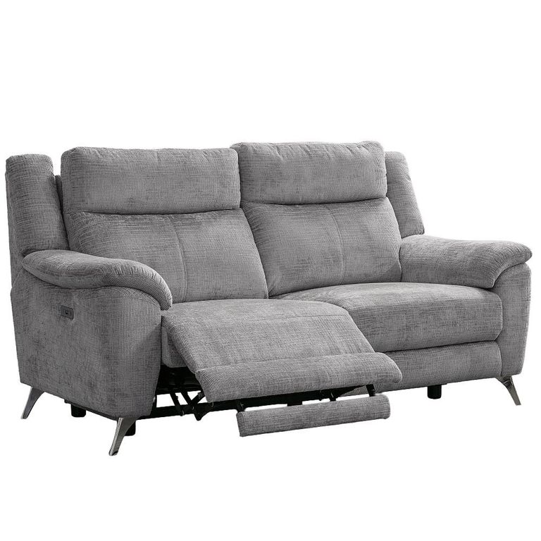 Monroe Electric Recliner Sofa - 3 Seater - Adjustable Headrest - Ash Grey - Fabric