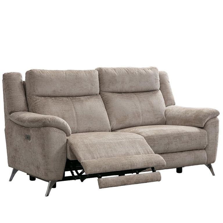 Monroe Electric Recliner Sofa Suite - 3+2 Seater - Adjustable Headrest - Fossil - Fabric