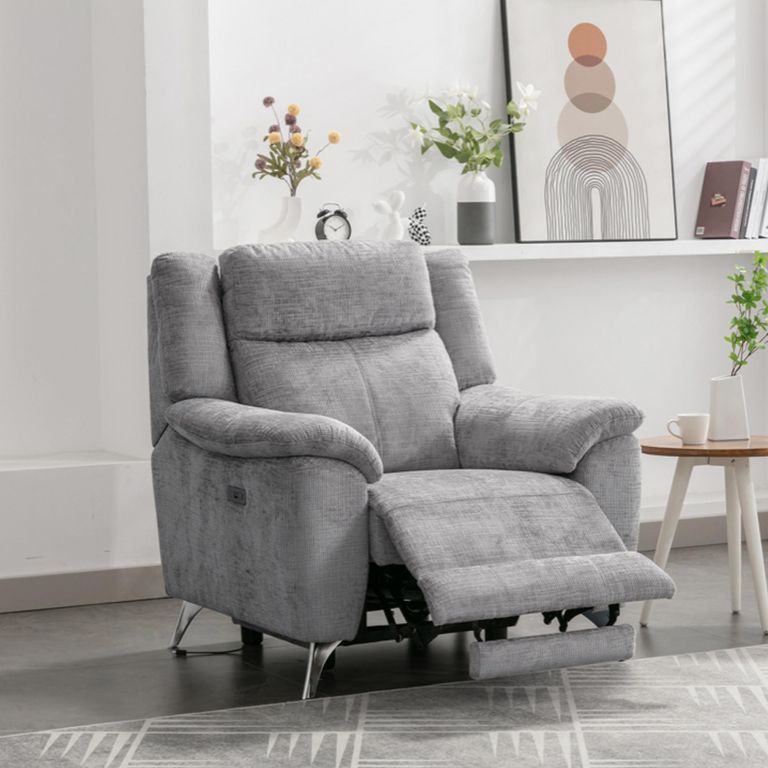 Monroe Electric Recliner Armchair - Adjustable Headrest - Ash Grey - Fabric