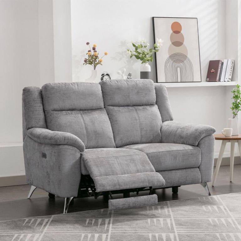 Monroe Electric Recliner Sofa - 2 Seater - Adjustable Headrest - Ash Grey - Fabric