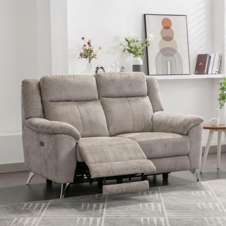 Monroe Electric Recliner Sofa - 2 Seater - Adjustable Headrest - Fossil - Fabric