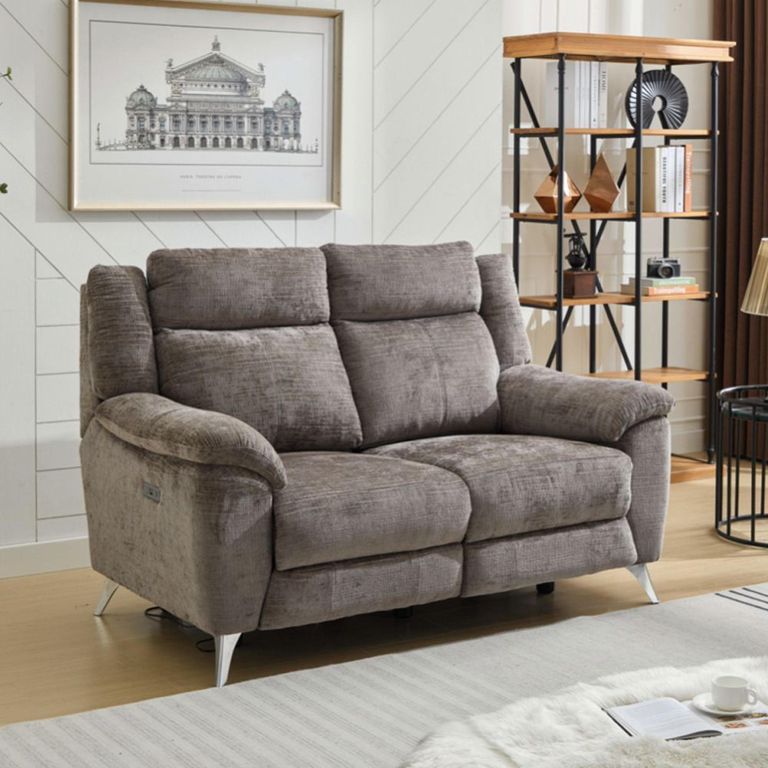 Monroe Electric Recliner Sofa - 2 Seater - Adjustable Headrest - Stone - Fabric