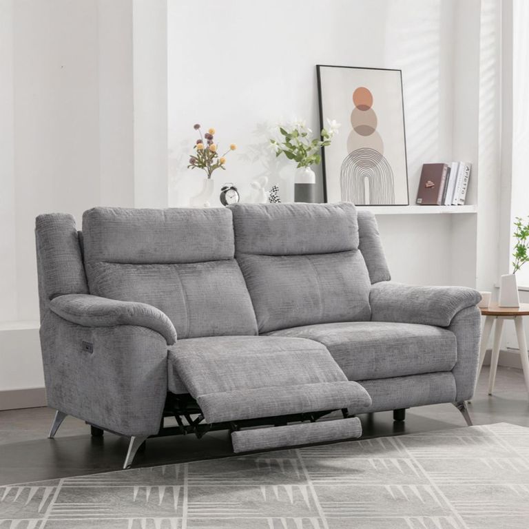 Monroe Electric Recliner Sofa - 3 Seater - Adjustable Headrest - Ash Grey - Fabric