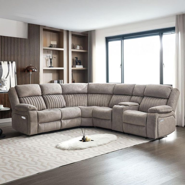 Morgan Electric Recliner Corner Sofa - with Storage Console - Taupe - Fabric