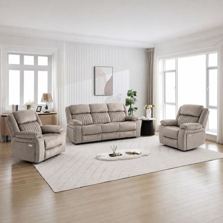 Morgan Electric Recliner Sofa Suite - 3+1+1 Seater - Taupe - Fabric