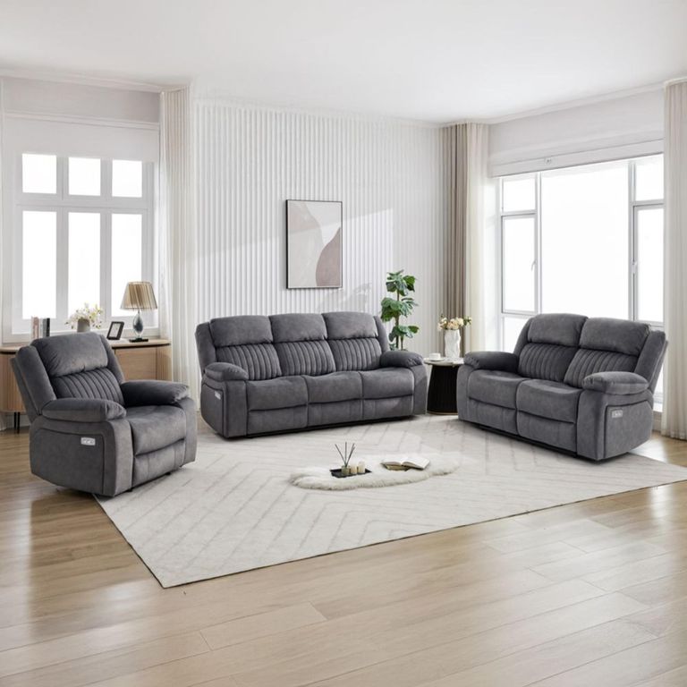 Morgan Electric Recliner Sofa Suite - 3+2+1 Seater - Slate Grey - Fabric