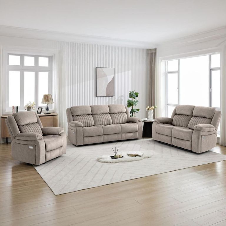 Morgan Electric Recliner Sofa Suite - 3+2+1 Seater - Taupe - Fabric