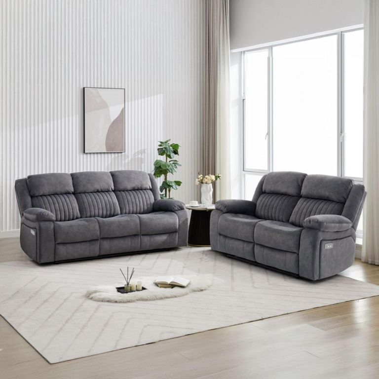 Morgan Electric Recliner Sofa Suite - 3+2 Seater - Slate Grey - Fabric