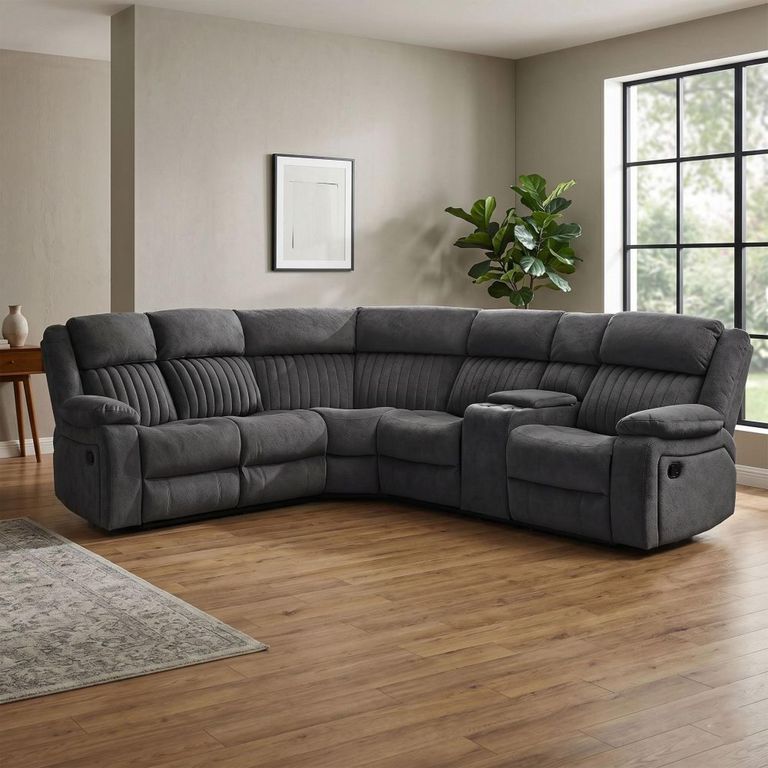 Morgan Manual Recliner Corner Sofa - with Storage Console - Iron - Fabric