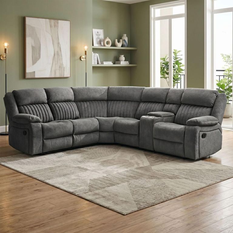 Morgan Manual Recliner Corner Sofa - with Storage Console - Slate Grey - Fabric