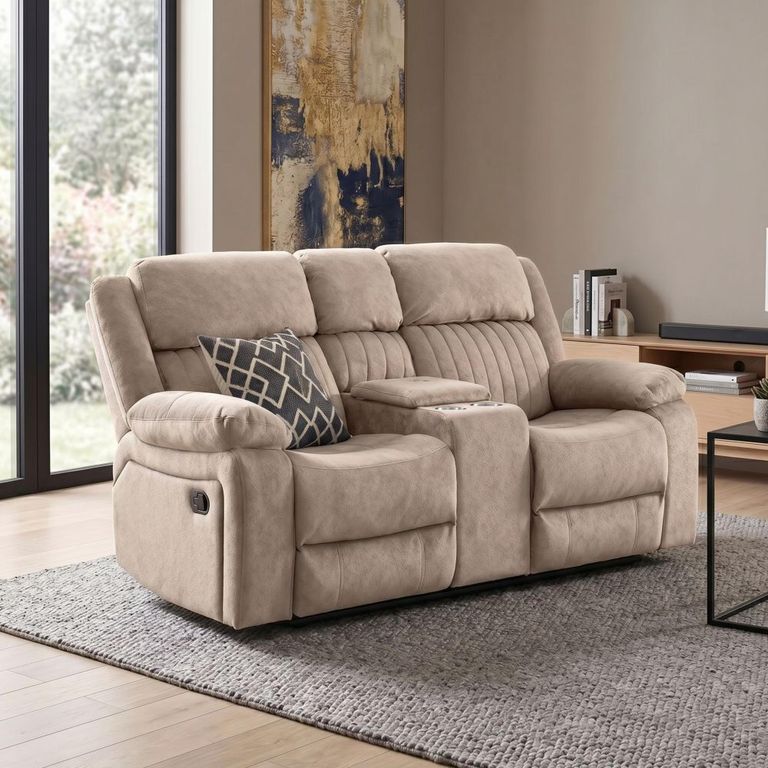 Morgan Manual Recliner Sofa - 2 Seater - with Storage Console - Taupe - Fabric