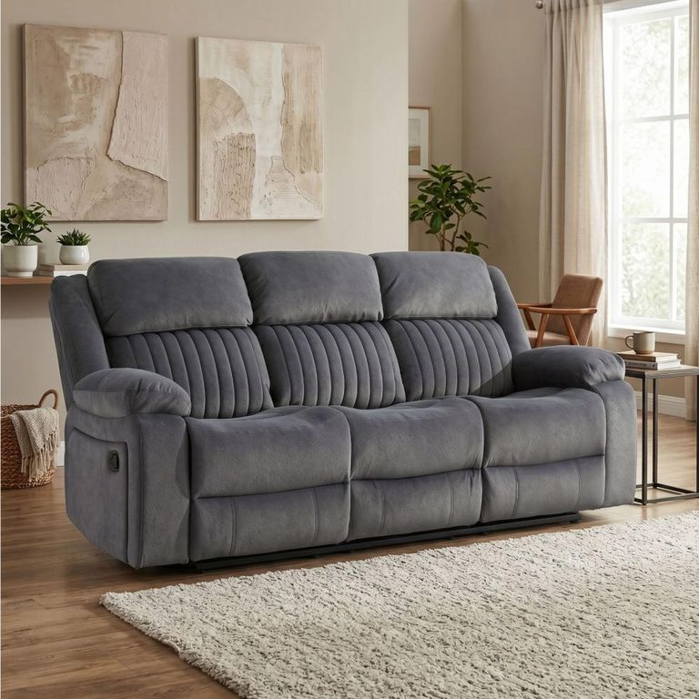 Morgan Manual Recliner Sofa - 3 Seater - Slate Grey - Fabric
