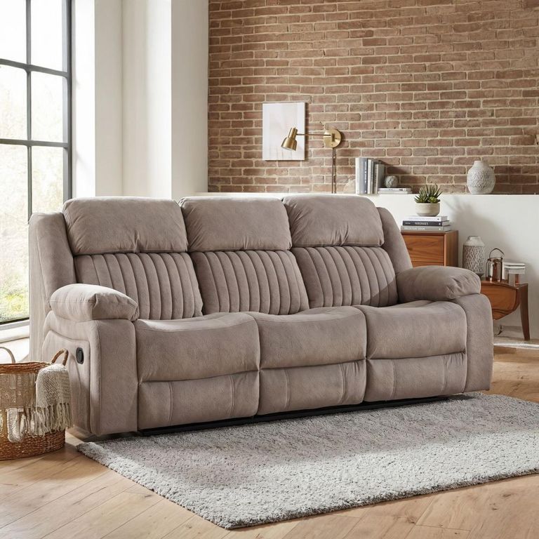 Morgan Manual Recliner Sofa - 3 Seater - Taupe - Fabric