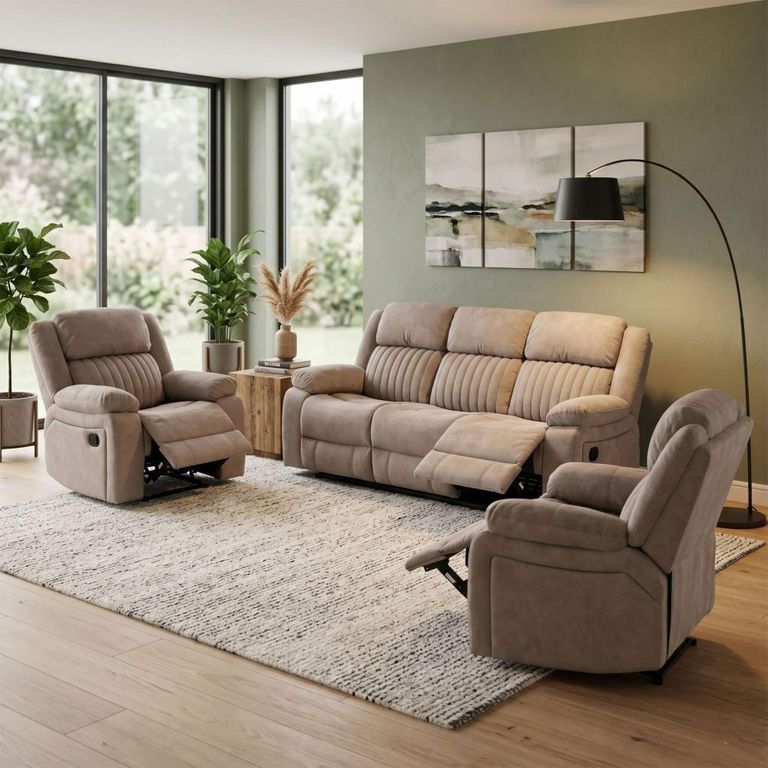 Morgan Manual Recliner Sofa Suite - 3+1+1 Seater - Taupe - Fabric