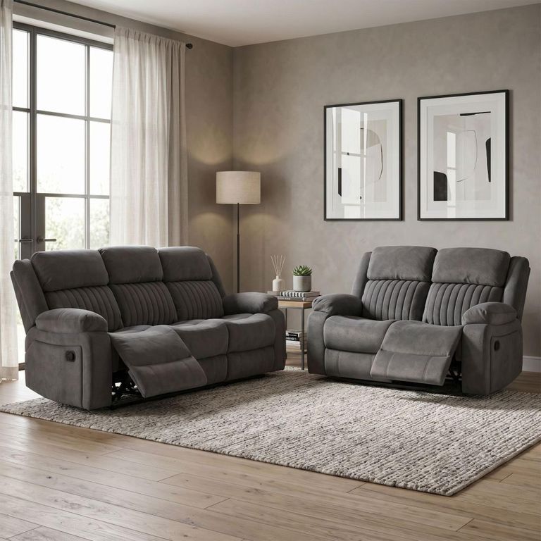 Morgan Manual Recliner Sofa Suite - 3+2 Seater - Slate Grey - Fabric