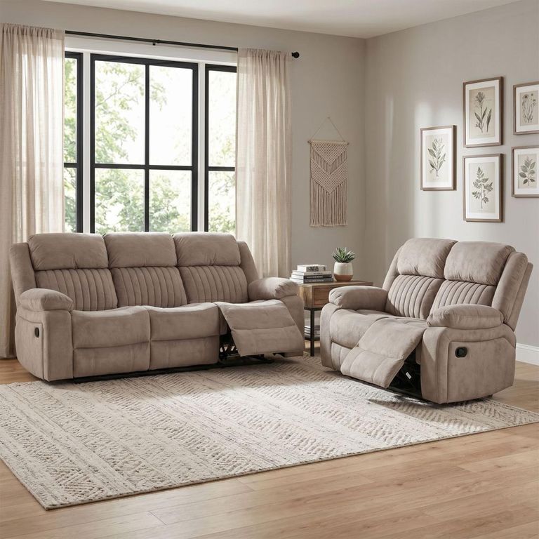 Morgan Manual Recliner Sofa Suite - 3+2 Seater - Taupe - Fabric