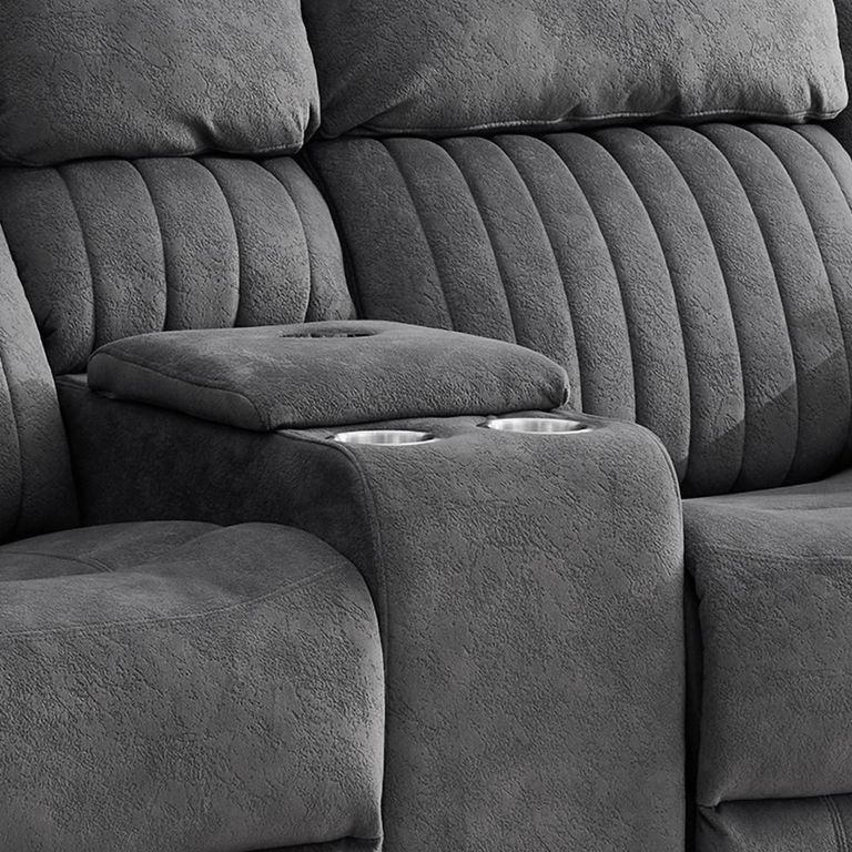 Morgan Manual Recliner Sofa - 2 Seater - with Storage Console - Slate Grey - Fabric