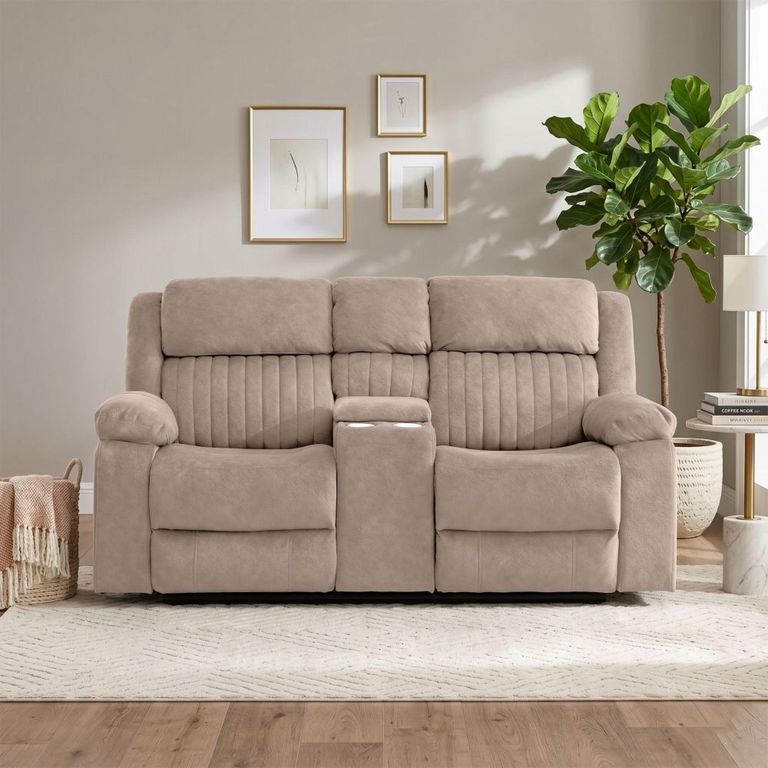 Morgan Manual Recliner Sofa - 2 Seater - with Storage Console - Taupe - Fabric
