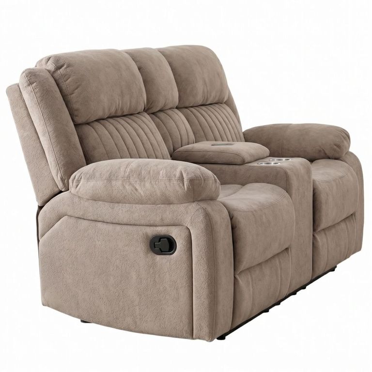 Morgan Manual Recliner Sofa - 2 Seater - with Storage Console - Taupe - Fabric