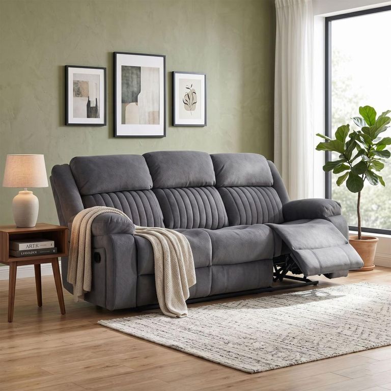 Morgan Manual Recliner Sofa - 3 Seater - Slate Grey - Fabric