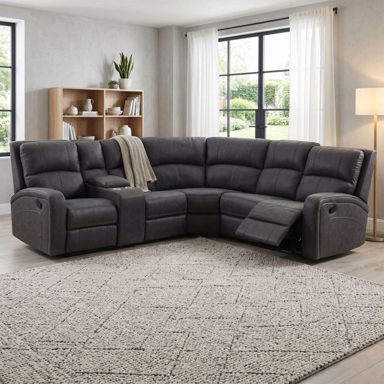 Silverton Recliner Corner Sofa - with Storage Console - Grey - Fabric
