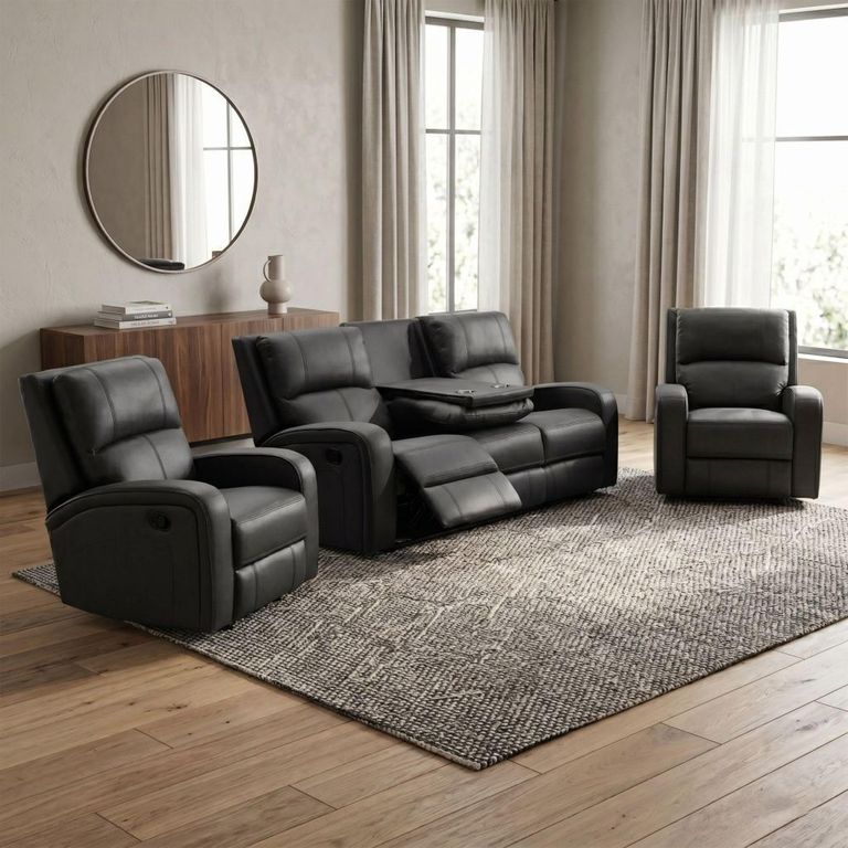 Silverton Recliner Sofa Suite - 3+1+1 Seater - with Storage Console - Grey - Fabric
