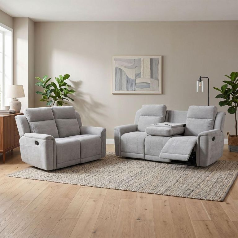 Somerton Recliner Sofa - 3+2 Seater - with Storage Console - Light Grey - Fabric