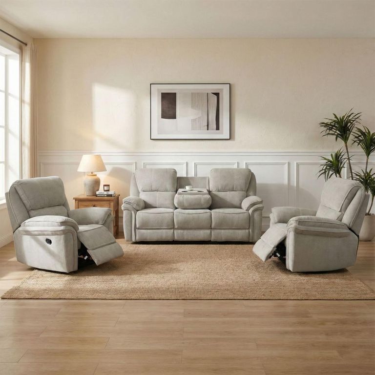 Westbury Recliner Sofa - 3+1+1 Seater - Beige - Fabric