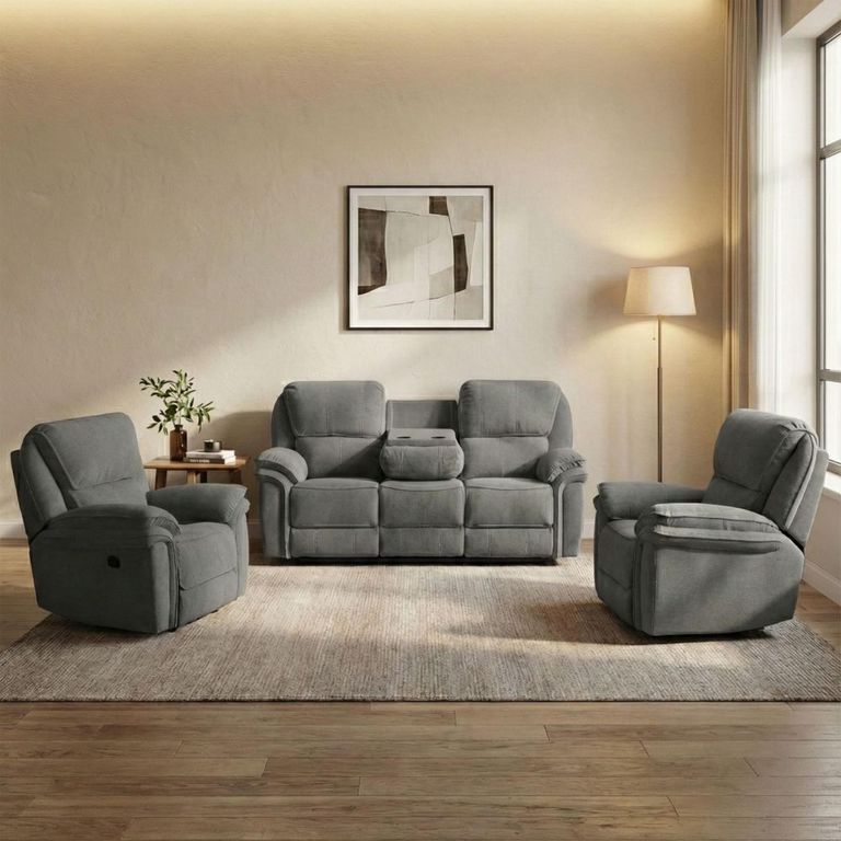 Westbury Recliner Sofa - 3+1+1 Seater - Stone Grey - Fabric